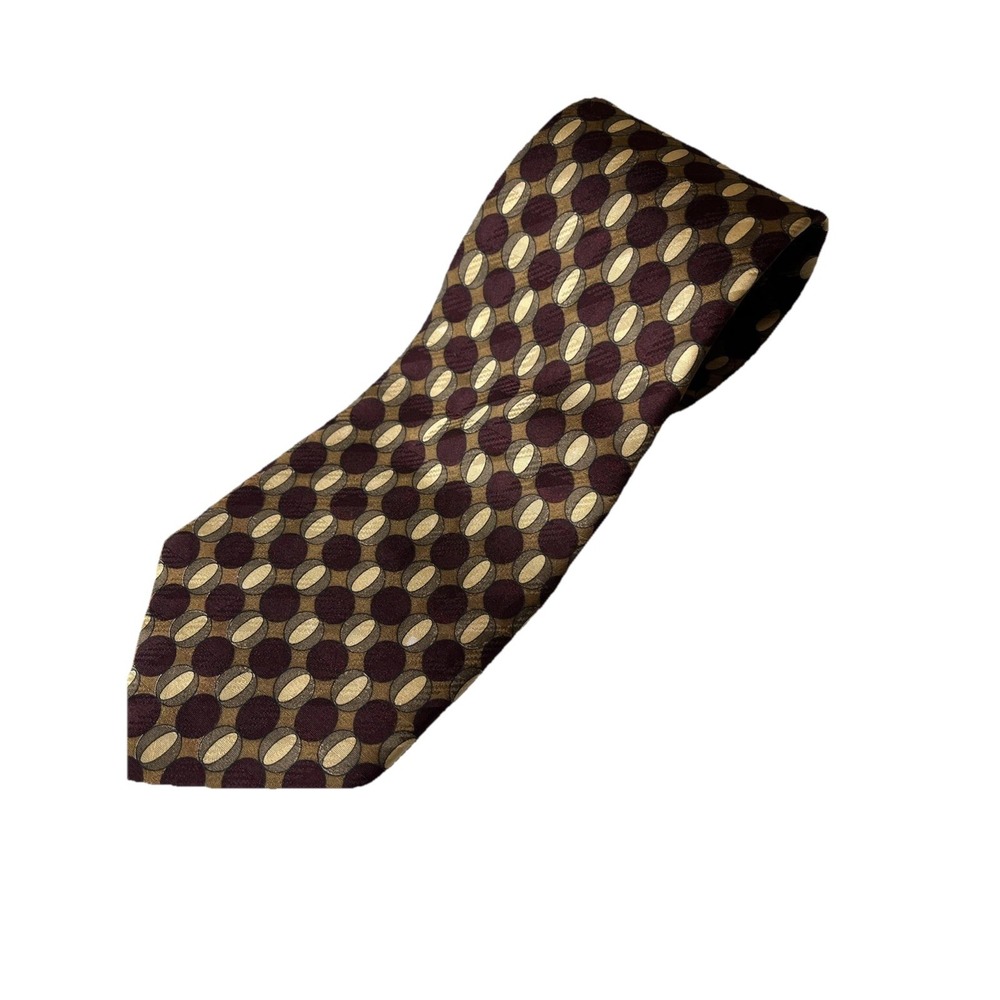 Robert Talbott Parisian 4" Burgundy Gold Geometric Silk Neck Tie Quiet Luxury